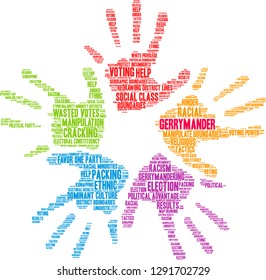 Gerrymander word cloud on a white background. 