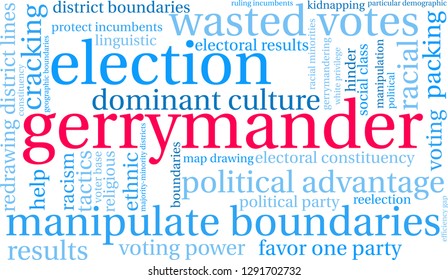 Gerrymander word cloud on a white background. 