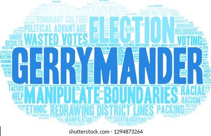 Gerrymander word cloud on a white background. 