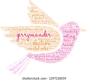 Gerrymander word cloud on a white background. 