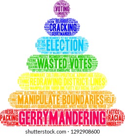 Gerrymandering word cloud on a white background. 