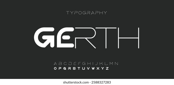 Gerth modern Decorative alphabet,  digital font for dynamic tech logo, powerful headline, advanced typography. Vector typeset