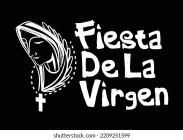 gestalt art design maria illustration and handwritten text, fiesta de la virgen