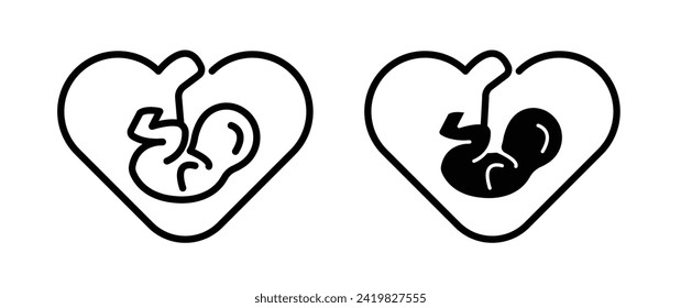 Gestational Development line icon. Pregnancy Embryo Image icon in black and white color.