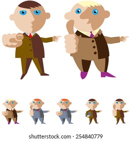 Gesticulating men in suits and ties. Fingers in different positions. Set.