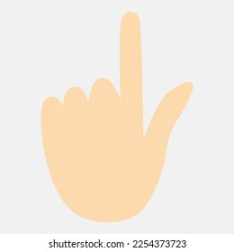 Gestikulation mit Zeigefinger nach oben. Digit zeigt etwas. Menschliche Hand, die mit dem Finger zeigt. Hand macht Geste. Informationszeichen für Social Media und Web Design. Aufmerksamkeitsgefühl im Geschäftsleben.