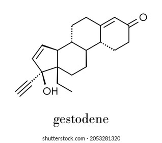 Gestodene Progestogen Hormonal Contraceptive Drug Molecule. Skeletal Formula.