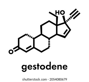 Gestodene Progestogen Hormonal Contraceptive Drug Molecule. Skeletal Formula.