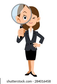 Gesture be seen in women of magnifying glass to work in the company