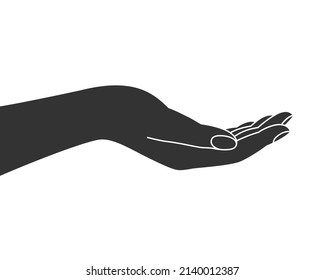 Gesture of begging hand. Outstretched hand  graphic symbol isolated on white background. Vector illustration