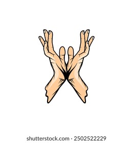 the gesture of bringing both hands together with fingers pointing up rebirth vector illustration