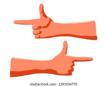 Gesture by index finger and thumb for communication to show direction or as pointer symbol for attention indication