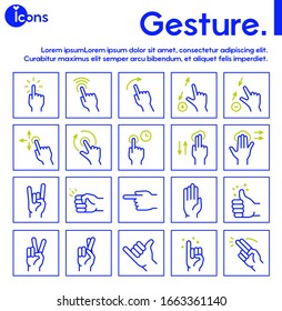 Gesture color linear icon set. Editable stroke. Hand gestures, signals for communication and use mobile touch devices.
