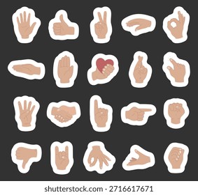 Señal de la mano de la comunicación del gesto fijada en estilo escandinavo que ilustra diversas señales humanas significativas mostradas a través de diversos contextos cotidianos que mejoran los proyectos de diseño