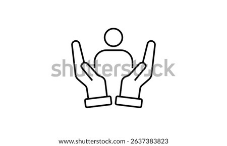 Gesture Compassion Support, Protect Care helping, Caring Hands, two Hands Holding Figurine Man or Hands Hugging Person Symbol.