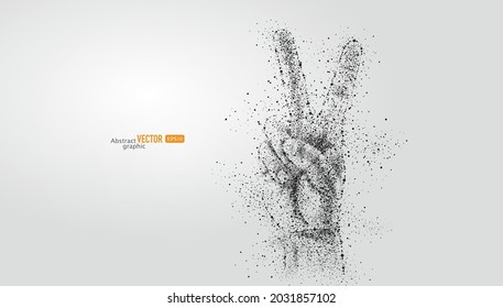 The gesture is composed of particles on gray background.  Abstract vector business background.