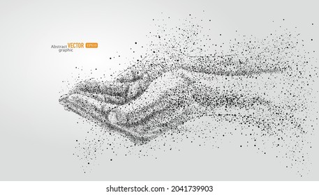 The gesture is composed of particles on gray background.  Abstract vector business background.