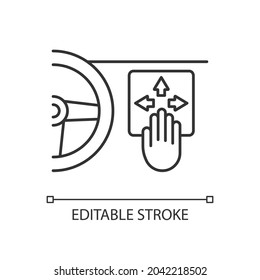Gesture control technology linear icon. Recognize hand movement. In-car user interface. Thin line customizable illustration. Contour symbol. Vector isolated outline drawing. Editable stroke