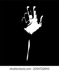 Gesture drawn in one line, minimalistic human hand waving with five fingers, handprint symbol, hello, hand waving, hello, five, stop, warning. Dynamic continuous one line graphic vector design