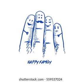 Gesture Fingers Family, people concept hands showing fingers with smiley faces.