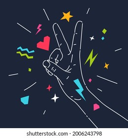 A gesture with the fingers of the hand. Two fingers raised up.