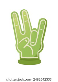 Gesture foam hand glove with fingers, green color supporter accessory vector illustration isolated on white background