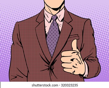 Gesture of good quality thumb up retro style pop art business concept