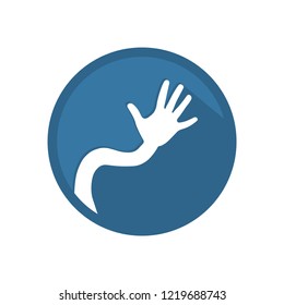 Gesture grab, pick up, steal. Hand, round vector icon, long shadow.