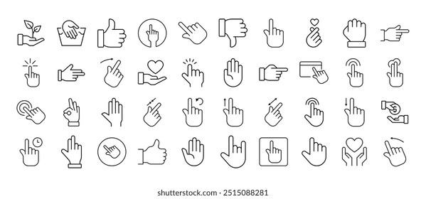 Gesture, Hand, Cursor Line Icon Pack. Editable Stroke. Minimalistic Linear Pictogram for Design of Cards, Apps, Banners, Posts