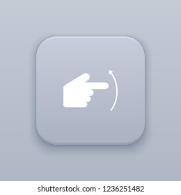 Gesture hand flipping up gray vector button with white icon on gray background