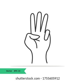 Gesture Hand Icon Illustration. Number Three Sign Symbol. Vector Line Icon EPS 10