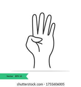 Gesture Hand Icon Illustration. Number Four Sign Symbol. Vector Line Icon EPS 10 svg