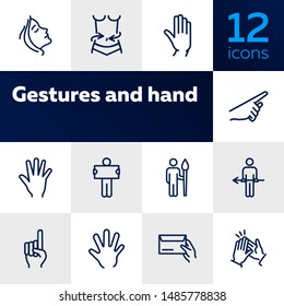 Gesture and hand icons. Set of line icons on white background. Face, hand, gesture. Communication concept. Vector illustration can be used for topics like partnership, connection