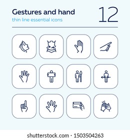 Gesture and hand icons. Set of line icons on white background. Face, hand, gesture. Communication concept. Vector illustration can be used for topics like partnership, connection