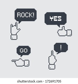 gesture hand pixel art set