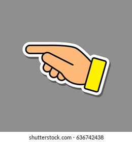 Gesture hand with pointing forefinger, vector illustration isolated on grey background.
