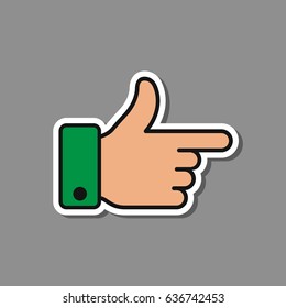 Gesture hand with pointing forefinger, vector illustration isolated on grey background.