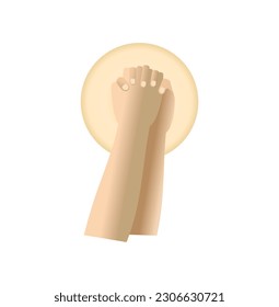 Gesture of hand praying with gold circle around it