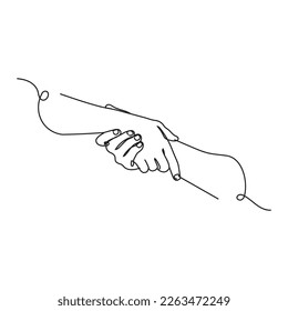 Gesture of hands holding each others line art drawing vector illustration.