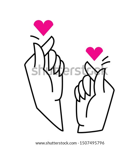 Gesture. Hands making fingers crossed heart. Stylized vector illustration in simple style isolated on a white background. Making love sign by hands. Pink hearts and hands. Perfect for your idols pictu