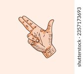 Gesture. hands pistol gun shape vector Illustration on a brown background. Icon. Making by hand. skin brown silhouette.
