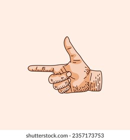 Gesture. hands pistol gun shape vector Illustration on a brown background. Icon. Making by hand. skin brown silhouette.
