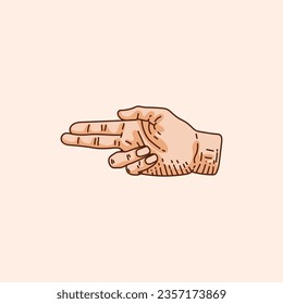 Gesture. hands pistol gun shape vector Illustration on a brown background. Icon. Making by hand. skin brown silhouette.