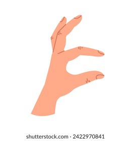 The gesture of a human hand is a pinch. A gesture showing a small size, just a little bit. Two fingers, zoom in on the device screen. Vector graphic illustration isolated on a white background