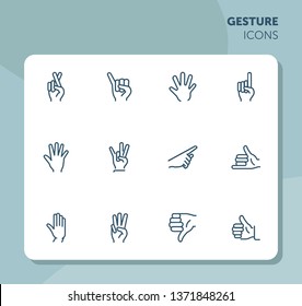 Gesture icon. Set of line icons on white background. Thumb up, open palm, direction. Hand sign concept. Vector illustration can be used for topics like communication, finger language, symbols