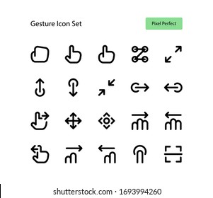 Gesture icon set with pixel perfect grid vector isolated