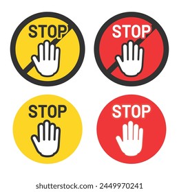 Gestensymbol gesetzt. Stopp. STOP. Rot. Gelb.