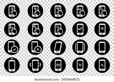 Gesture Icons On Mobile Devices - Black Vector Illustrations On Transparent Background