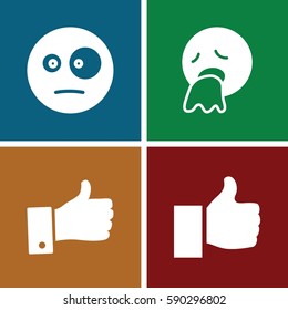 gesture icons set. Set of 4 gesture filled icons such as surprised emot, vomiting emot