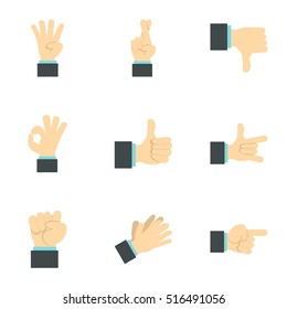 Gesture icons set. Flat illustration of 9 gesture vector icons for web